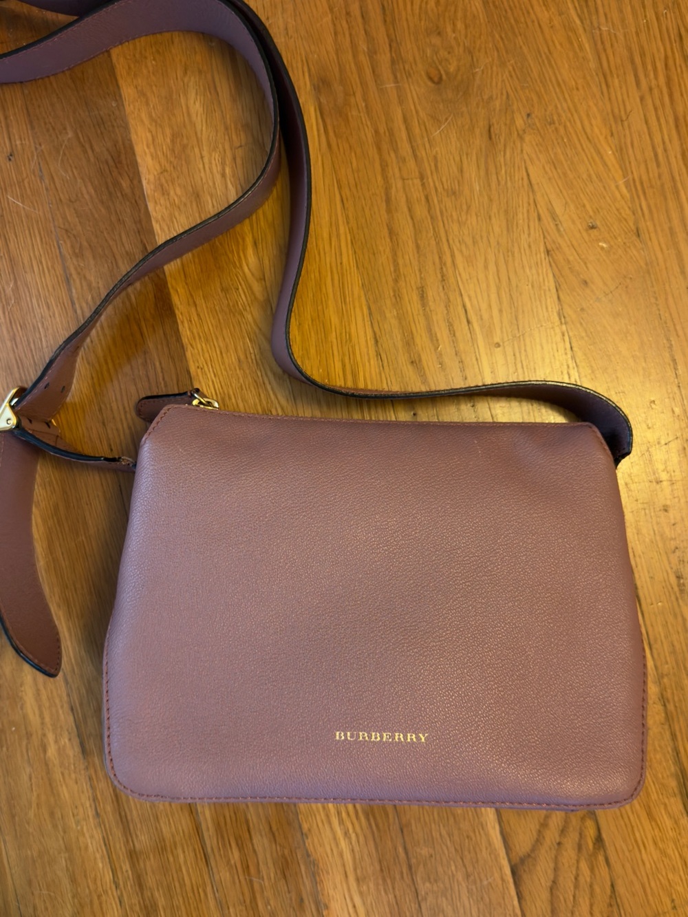Burberry Mauve Pebbled Leather Crossbody Bag with Gold Logo
